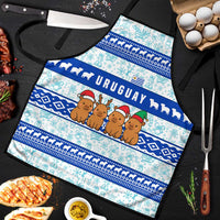 Uruguay Christmas Apron with Capybaras Holiday Tree Sun Emblem and Blue Festive Pattern - Wonder Print Shop