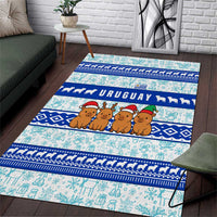 Uruguay Christmas Area Rug with Capybaras Holiday Tree Sun Emblem and Blue Festive Pattern - Wonder Print Shop