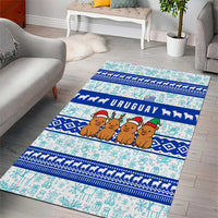 Uruguay Christmas Area Rug with Capybaras Holiday Tree Sun Emblem and Blue Festive Pattern - Wonder Print Shop