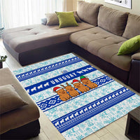 Uruguay Christmas Area Rug with Capybaras Holiday Tree Sun Emblem and Blue Festive Pattern - Wonder Print Shop