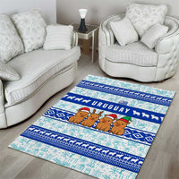Uruguay Christmas Area Rug with Capybaras Holiday Tree Sun Emblem and Blue Festive Pattern - Wonder Print Shop