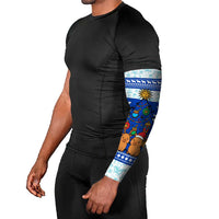 Uruguay Christmas Arm Sleeves with Capybaras Holiday Tree Sun Emblem and Blue Festive Pattern - Wonder Print Shop
