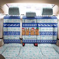Uruguay Christmas Back Car Seat Cover with Capybaras Holiday Tree Sun Emblem and Blue Festive Pattern - Wonder Print Shop