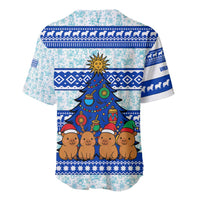 Uruguay Christmas Baseball Jersey with Capybaras Holiday Tree Sun Emblem and Blue Festive Pattern - Wonder Print Shop
