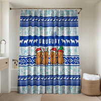 Uruguay Christmas Bathroom Set with Capybaras Holiday Tree Sun Emblem and Blue Festive Pattern - Wonder Print Shop
