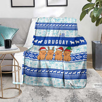 Uruguay Christmas Blanket with Capybaras Holiday Tree Sun Emblem and Blue Festive Pattern - Wonder Print Shop