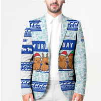 Uruguay Christmas Blazer with Capybaras Holiday Tree Sun Emblem and Blue Festive Pattern - Wonder Print Shop