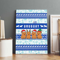 Uruguay Christmas Canvas Wall Art with Capybaras Holiday Tree Sun Emblem and Blue Festive Pattern - Wonder Print Shop