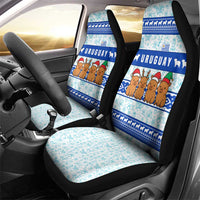 Uruguay Christmas Car Seat Cover with Capybaras Holiday Tree Sun Emblem and Blue Festive Pattern - Wonder Print Shop