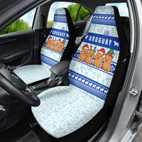 Uruguay Christmas Car Seat Cover with Capybaras Holiday Tree Sun Emblem and Blue Festive Pattern - Wonder Print Shop