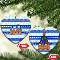 Uruguay Christmas Ceramic Ornament with Capybaras Holiday Tree Sun Emblem and Blue Festive Pattern - Wonder Print Shop