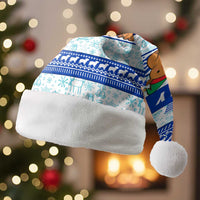 Uruguay Christmas Santa Hat with Capybaras Holiday Tree Sun Emblem and Blue Festive Pattern - Wonder Print Shop