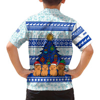 Uruguay Christmas Family Matching Long Sleeve Bodycon Dress and Hawaiian Shirt with Capybaras Holiday Tree Sun Emblem and Blue Festive Pattern - Wonder Print Shop