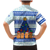 Uruguay Christmas Family Matching Mermaid Dress and Hawaiian Shirt with Capybaras Holiday Tree Sun Emblem and Blue Festive Pattern - Wonder Print Shop