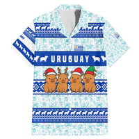 Uruguay Christmas Family Matching Mermaid Dress and Hawaiian Shirt with Capybaras Holiday Tree Sun Emblem and Blue Festive Pattern - Wonder Print Shop