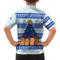 Uruguay Christmas Family Matching Off The Shoulder Long Sleeve Dress and Hawaiian Shirt with Capybaras Holiday Tree Sun Emblem and Blue Festive Pattern - Wonder Print Shop