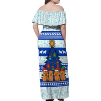 Uruguay Christmas Family Matching Off Shoulder Maxi Dress and Hawaiian Shirt with Capybaras Holiday Tree Sun Emblem and Blue Festive Pattern - Wonder Print Shop