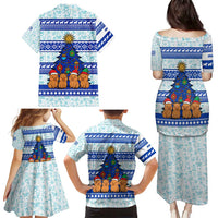 Uruguay Christmas Family Matching Puletasi and Hawaiian Shirt with Capybaras Holiday Tree Sun Emblem and Blue Festive Pattern - Wonder Print Shop
