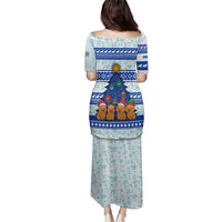 Uruguay Christmas Family Matching Puletasi and Hawaiian Shirt with Capybaras Holiday Tree Sun Emblem and Blue Festive Pattern - Wonder Print Shop