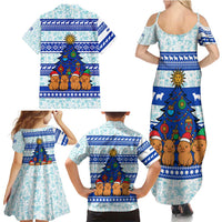 Uruguay Christmas Family Matching Summer Maxi Dress and Hawaiian Shirt with Capybaras Holiday Tree Sun Emblem and Blue Festive Pattern - Wonder Print Shop