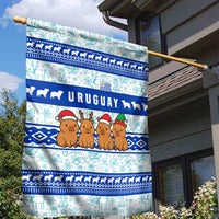 Uruguay Christmas Garden Flag with Capybaras Holiday Tree Sun Emblem and Blue Festive Pattern - Wonder Print Shop