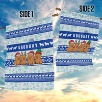 Uruguay Christmas Garden Flag with Capybaras Holiday Tree Sun Emblem and Blue Festive Pattern - Wonder Print Shop