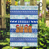 Uruguay Christmas Garden Flag with Capybaras Holiday Tree Sun Emblem and Blue Festive Pattern - Wonder Print Shop