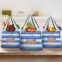 Uruguay Christmas Grocery Bag with Capybaras Holiday Tree Sun Emblem and Blue Festive Pattern - Wonder Print Shop