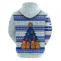 Uruguay Christmas Hoodie with Capybaras Holiday Tree Sun Emblem and Blue Festive Pattern - Wonder Print Shop
