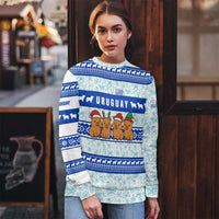 Uruguay Christmas Ugly Christmas Sweater with Capybaras Holiday Tree Sun Emblem and Blue Festive Pattern - Wonder Print Shop
