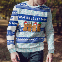 Uruguay Christmas Ugly Christmas Sweater with Capybaras Holiday Tree Sun Emblem and Blue Festive Pattern - Wonder Print Shop
