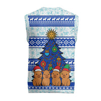 Uruguay Christmas Knitted V-Neck Vest with Capybaras Holiday Tree Sun Emblem and Blue Festive Pattern - Wonder Print Shop