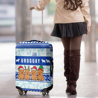 Uruguay Christmas Luggage Cover with Capybaras Holiday Tree Sun Emblem and Blue Festive Pattern - Wonder Print Shop
