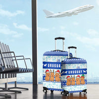Uruguay Christmas Luggage Cover with Capybaras Holiday Tree Sun Emblem and Blue Festive Pattern - Wonder Print Shop