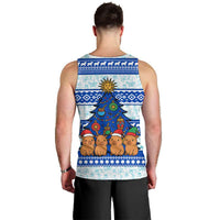 Uruguay Christmas Men Tank Top with Capybaras Holiday Tree Sun Emblem and Blue Festive Pattern - Wonder Print Shop