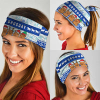 Uruguay Christmas Neck Gaiter with Capybaras Holiday Tree Sun Emblem and Blue Festive Pattern - Wonder Print Shop