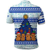 Uruguay Christmas Polo Shirt with Capybaras Holiday Tree Sun Emblem and Blue Festive Pattern - Wonder Print Shop