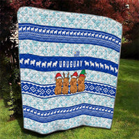 Uruguay Christmas Quilt with Capybaras Holiday Tree Sun Emblem and Blue Festive Pattern - Wonder Print Shop