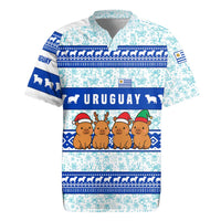 Uruguay Christmas Rugby Jersey with Capybaras Holiday Tree Sun Emblem and Blue Festive Pattern - Wonder Print Shop