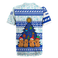 Uruguay Christmas Rugby Jersey with Capybaras Holiday Tree Sun Emblem and Blue Festive Pattern - Wonder Print Shop