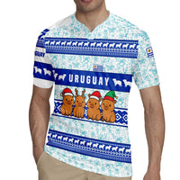 Uruguay Christmas Rugby Jersey with Capybaras Holiday Tree Sun Emblem and Blue Festive Pattern - Wonder Print Shop
