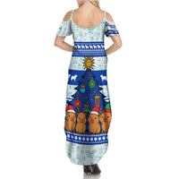 Uruguay Christmas Summer Maxi Dress with Capybaras Holiday Tree Sun Emblem and Blue Festive Pattern - Wonder Print Shop