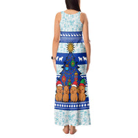 Uruguay Christmas Tank Maxi Dress with Capybaras Holiday Tree Sun Emblem and Blue Festive Pattern - Wonder Print Shop