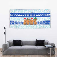 Uruguay Christmas Tapestry with Capybaras Holiday Tree Sun Emblem and Blue Festive Pattern - Wonder Print Shop