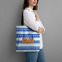 Uruguay Christmas Tote Bag with Capybaras Holiday Tree Sun Emblem and Blue Festive Pattern - Wonder Print Shop