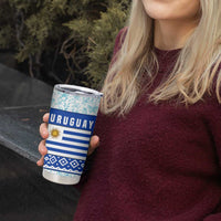 Uruguay Christmas Tumbler Cup with Capybaras Holiday Tree Sun Emblem and Blue Festive Pattern - Wonder Print Shop