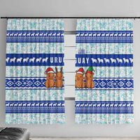 Uruguay Christmas Window Curtain with Capybaras Holiday Tree Sun Emblem and Blue Festive Pattern - Wonder Print Shop