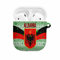 Albania Christmas AirPods Case with Green-Red Design, Double-Headed Eagle Emblem, and Santa Motif - Wonder Print Shop