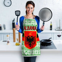 Albania Christmas Apron with Green-Red Design, Double-Headed Eagle Emblem, and Santa Motif - Wonder Print Shop