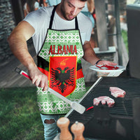 Albania Christmas Apron with Green-Red Design, Double-Headed Eagle Emblem, and Santa Motif - Wonder Print Shop